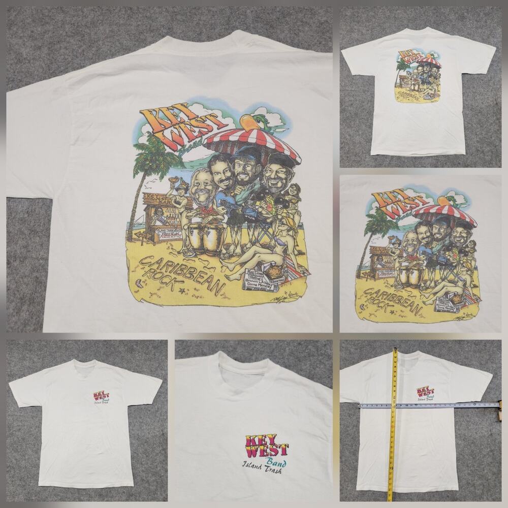 VTG Key West Band Island Trash Caribbean Rock Mens L Large Graphic T Shirt Y2K